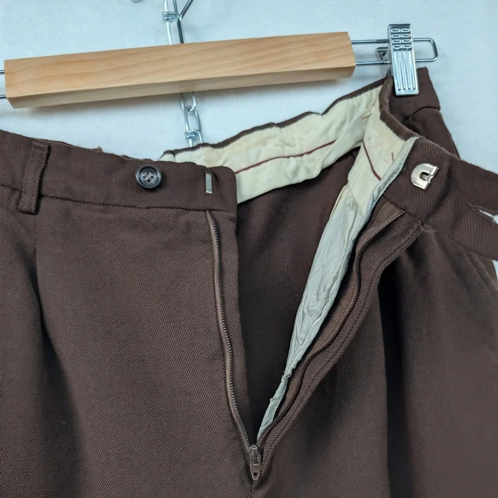 VTG Trousers Men's 30x28 Brown Dark Academia Talon Pleated Flare Old Money 70s